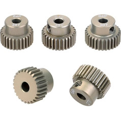 Brushless Motor Pinion Motor Gearbox, Step Miter, Pack of 5, 64DP Spur Gear, 3.175 mm Inner Hole Gear, 21T-25T, 26T-30T, 31T-35T, 36T-40T, 41T-45T, 46T-50T Motor Pinion for 1/10 Electric Car Head