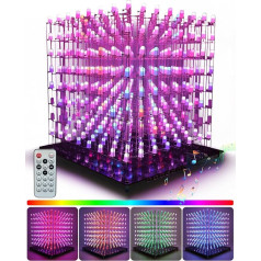 3D8RGB-KIT LED Cube Set, DIY Electronics Kit, 8 x 8 x 8 LEDs, LED Light Cube, DIY Soldering Project Kit