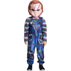 IKALI Kinder Halloween Mörderpuppe Kostüm Jungs Mädchen Chucky Pennywise Fancy Dress Up Outfit Mut Overall mit Maske 3-10Jahre