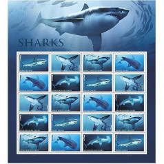 Shark Table of 20 Forever USPS First Class One Ounce Stamps Ecotourism Conservation Ecology Nature, White