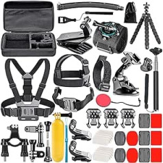 Neewer® 50 in 1 Accessory Kit for GoPro 4/3+/3/2/1 SJ4000/5000/6000 Xiaomi Yi;Kit includes:Suction cup+Floaty bobber with strap and screw+Rotation Clip & Screw +Insurance Tether Straps+Wrist Strap+Handheld Monopod Pole+Bicycle Handlebar/Seatpost Clamp wi