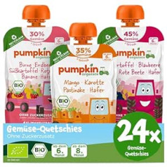 Pumpkin Organics Querbed Organic Vegetable Squeezies - Squeeze without Added Sugar - Baby Food for Babies from 6 Months - Vegetarian (24 x 100 g) Pack of 24