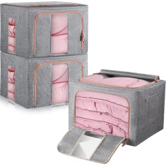 Hivexagon 100L Clothes Storage Bag Metal Frame Cotton Laundry Protect Against Moisture Dust Double Opening Zip Perfect for Clothes Toys Bedding Blankets (Set of 3)