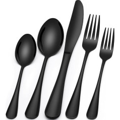 Terlulu Cutlery Set for 6 People, Black, 30-Piece Stainless Steel Cutlery Set, Cutlery Set with Knife, Fork, Spoon, High-Quality Stainless Steel Cutlery, Highly Polished and Dishwasher Safe