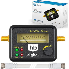 HB Digital Satellite Finder with 4 LED Analogue Display, Gold-Plated Connectors and Sound Signal + F Connection Cable + German Instructions