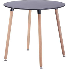 Furnitable Dining Table, MDF Round Table, 4 Beech Legs, 80 x 80 x 72 cm, Black