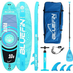 Bluefin Sup 10′8″ Aura Fit Stand Up Paddleboard Kit, 6 Inch Thick, Fibreglass Paddle, Fitness & Yoga Paddleboard, Aqua Fitness, Complete Accessories
