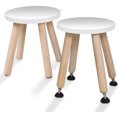 Cateam Wooden Step Stool for Kids and Toddlers - Set of 2 - White - Kids Stool with Extendable Legs - Sensory Table Stool - Round Stool for Kids with Leveling Feet