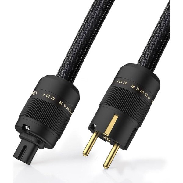 Tertullus HiFi Power Cable C7 1 m Shielded 3-Core with 3 mm² High End Power Cable with Euro 8 & Schuko IEC Cable for Amplifier, DVD Player, AV Receiver, Prestage, Home Cinema (European Plug/C7)