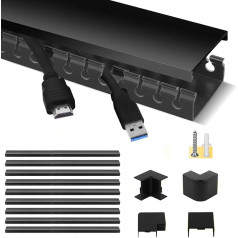 Stageek Cable Management Self-Adhesive 39 x 4 x 2 cm PVC 3.5 m Length, Desk Cable Management Wall and Ceiling Mounting General Purpose for All Types of Cables Indoor Home Office 9 x 39 cm, Black