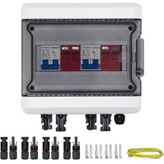 GTYORUS Boîte Photovoltaïque, DC Surge Protection, PV Solar Isolator Switch with Solar Plug, 2 Strings, 500 V, Photovoltaic DC Circuit Breaker, Lightning Protection, Earthing for PV System (2 in 2