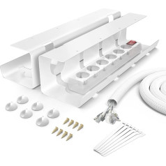 Bubulii Cable Management for Office, Large Capacity Cover, Easy to Assemble, with 6 x Cable Holders, 6 x Magic Self-Adhesive Cables/1 x 100cm Cable Tube (2 Pieces, White)