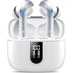 Bluetooth Headphones, In-Ear Headphones, Wireless Bluetooth 5.3 with 50H Deep Bass, 2024 Wireless Headphones, Noise Cancelling Earbuds with 4 ENC Mic, IPX7 Waterproof Earbuds, White