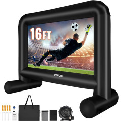 VEVOR Inflatable Projection Projector Screen PVC 254 cm 1080P 4K 3D HDR Outdoor Indoor Portable Projector Screen Film Screen 16:9 for Home Cinema, Garden, Camping, Leisure Events etc.