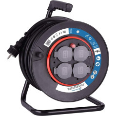 Electraline 49125 Cable Reel H05VV-F 3G1.5 25 m Cable / Cable Roll with 4 Schuko Sockets / Cable Box with Extension Cable / Cable Roller with Crank Handle Black