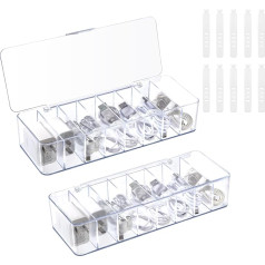 Cable Organiser Box, Pack of 2 Cable Storage Box with 8 Compartments and 10 Cable Ties, Transparent Desk Drawer Assortment Box for Home, Office