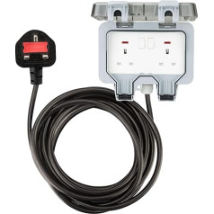 10m 2 Way Outdoor Extension Cable IP66 Waterproof with Switch Indicator Light