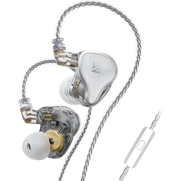 Yinyoo KZ ZAS 7BA+1DD HiFi In-Ear Monitor, KZ Hybrid Driver, Metal Headphones with HD Microphone, Excellent Bass Earbuds with 2 Pin 0.75mm Detachable Cable (White, with Microphone)