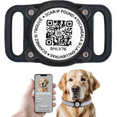 IPX8 Waterproof AirTag Dog Collar Holder, Smart QR Code, AirTag Holder for Dog Collar, Scan Notification, Instant Location, Contact Information, Pet App Request