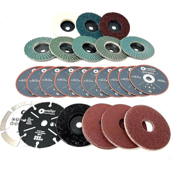 Wellerwerkzeuge I XXL Accessory Set Diameter 76 x 10 mm Suitable for Mini Battery Angle Grinder e.g. Bosch GWS 12 V 10.8 V Cutting Discs Flap Discs