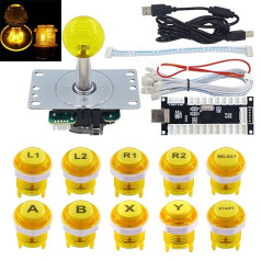 SJ@JX Arcade Game LED DIY Kit Mechanical Keyboard Switch Arcade LED Button LED Joystick Controller Zero Delay USB Encoder for PC MAME Retropie Jamma Yellow