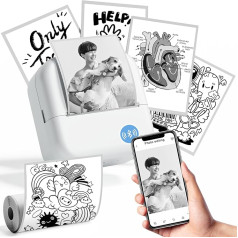 LabelCenter Sticker Printer Mini Printer for Smartphone Mini Sticker Printer M02L, Sticker Printer Mini Printer Sticker, Pocket Printer for Study, Notes, Journal, Photos, with 1 Roll of Paper