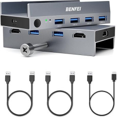 BENFEI HDMI 2.1 KVM Switch 8K@60Hz 4K@240Hz/165Hz/144Hz/120Hz, USB 3.0 Switch 4 USB Ports Sharing 1 Monitor and Keyboard Mouse Printer U Disk for 2 PC with 2 USB Cables and Controller