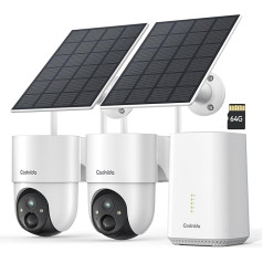 Codnida 4MP Outdoor Solar Surveillance Camera Set, 2 Battery Cameras Outdoor Surveillance with 64GB Card Memory, HDMI Cable, Motion Alarm, 24/7 Recording, Intelligent Playback, No Subscription Fees