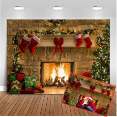 Mehofoto Christmas Theme Tree Fireplace Socks Photography Background 7x5ft Xmas Party Decoration Gifts Christmas Eve Indoor Photo Studio Props