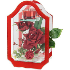 Glass Tea Light Holder with Tea Light Candle with Flower Rose Decorative Ball Candles Candle Holder Table Decoration Tea Light Glass Lantern Lantern Romantic Decoration Object Wedding Decoration