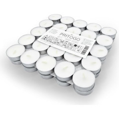 PRITOGO Tea lights, white, diameter 3.8 x 1.2 cm, soot-free, burning time: 4 hours (200 pieces aluminium), unscented