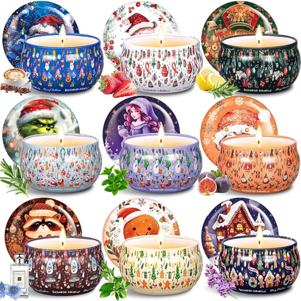 NLMWTI Pack of 9 Scented Candles Christmas Gift Set, Scented Candles Gift Set for Women, 180 Hours Long Burning Time Scented Candles Gift Set for Christmas Day, Valentine's Day, Mother's Day