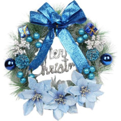 SUPVOX Christmas Wreath Merry Christmas Pine Berries Christmas Star Bow Ball Hanging Decoration Front Door House Wall Window Party Decoration Pendant (Blue) 30cm