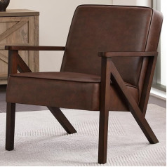 Yaheetech TV Armchair, Leisure Recliner Chair, Faux Leather, Lounge Chair, Recliner Chair, Upholstered Chair, Single Sofa with Solid Wood Legs for Balcony, Living Room, Bedroom, Reception Area, Dark