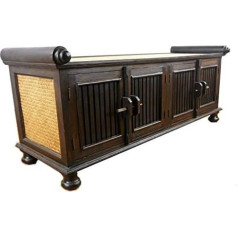 Livasia Asian Solid Wood and Rattan Chest of Drawers - 130 x 45 x 50 cm - Hand-Carved Acacia Wood Sideboard with Filigree Design, Sustainable & High Quality from Thailand