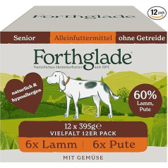 Forthglade Wet Food for Dogs (Mix Pack, 12 x 395 g Bowls) - Grain-Free Food for Senior Dogs from 7 Years with Lamb or Turkey & Butternut Pumpkin, Hypoallergenic Dog Food