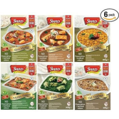 6 x Indian Ready Meal Mix, 280 g, from India, Tikka Mother Paneer Curry Dal Palak Makhani