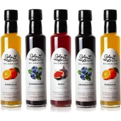 GLOSA MARINA 5 x Gourmet Package, Orange, Blueberry, Fig, Crema Balsámica de Naranja, Arandanos, Higo - Balsamic Gourmet Vinegar Cream (5 x 250 ml)