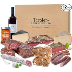 Almgourmet Tyrolean Specialties Gift Set Including Wine, Sausage & Cheese Delicatessen Gift Box 12-Piece Set