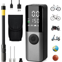 GPUTEK Electric Bicycle Pump, Mini Air Pump Bicycle 150 PSI with Digital Pressure Gauge, Electric Rechargeable with Valve Accessories for Road Bike, Mountain Bike, E-Bike, Motorcycle