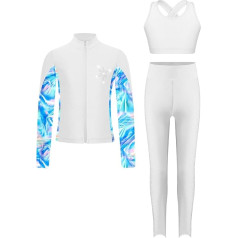 Fldy Children's Sports Clothing Set Girls Figure Skating Suit Glitter Rhinestone Jacket Leggings and Cropped Tank Top 3 Children's Sports Outfit