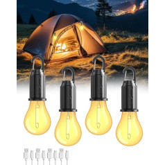 Camping Lamp Rechargeable LED Camping Lamp Camping Light Tent Lamp Light Bulb Camping Lantern Brightness Adjustable 3 Light Modes Waterproof Camping Light for Camping, Power Outage, Emergency, Pack of