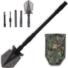 Xforst Multifunctional Folding Shovel for Camping and Survival - Carbon Steel Shovel with 3 Lengths Combi, Survival Saw, Flint, Whistle and Bag - Offroad Accessories