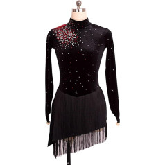YDHTIZ Simple Generous Figure Skating Dress Women High Collar Long Sleeve Rhinestone Gymnastics Sparkly Tassels Jersey
