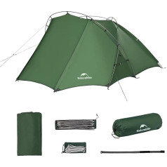 Naturehike Camping Tent with Awning for 1-2 People Lightweight Double Layer Dome Tent Wind and Waterproof Easy to Carry Easy and Quick to Set Up Two-sided Door Opening with Living Area