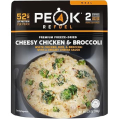 Peak Refuel Cheesy Chicken & Brokkoli, 2 Servierbeutel, gefriergetrocknete Backpacking und Camping-Mahlzeiten, erstaunlicher Geschmack, schnelle Zubereitung von Lebensmitteln (2 Servierbeutel)