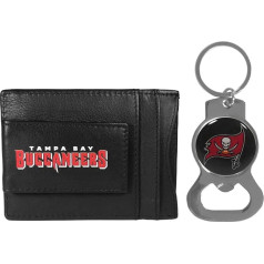 Siskiyou Sports NFL Team Logo Leather Card Holder and Bottle Opener Keychain Bundle, Game Day Fan Accessories (Tampa Bay Buccaneers - Black, One Size)