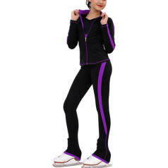 ROLTIN Ice Skating Training Jackets and Pants Set for Kids Girls Women Thermal Long Sleeve Figure Skating Pants with Inner Fleece (Size:130, Color:Purple)
