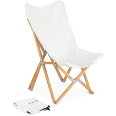 Navaris Wooden Folding Chair with Linen Seat - Outdoor Camping Lounge Chair Including Carry Bag - Deck Chair Garden Lounge Chair Foldable - Beige