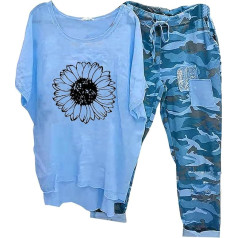 Briskorry Zweiteiler Damen Sommer Elegant, Oberteil Shirt und Hosen, Hose Anzug Lockere Freizeit Loungewear Kurze Ärmel Rundhals Tracksuit Komfort Luftig Streatwear Gedrucktes Elegante Running